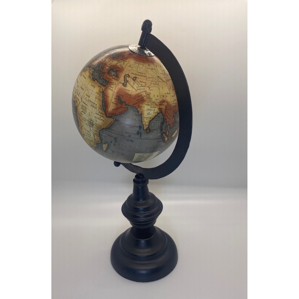 Unico Globe Noir Decorative Desktop World Globe Black Gold Metallic Grey Base